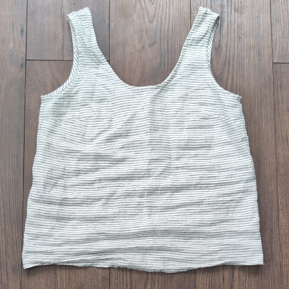 notPERFECTLINEN Cream and Black Striped Tank Top